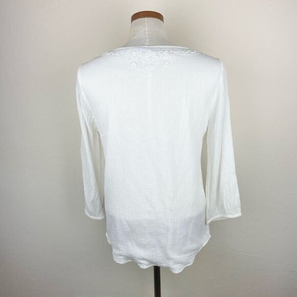 J. McLaughlin Embroidered Neck-Tie Boho Blouse - White - Picture 5 of 6